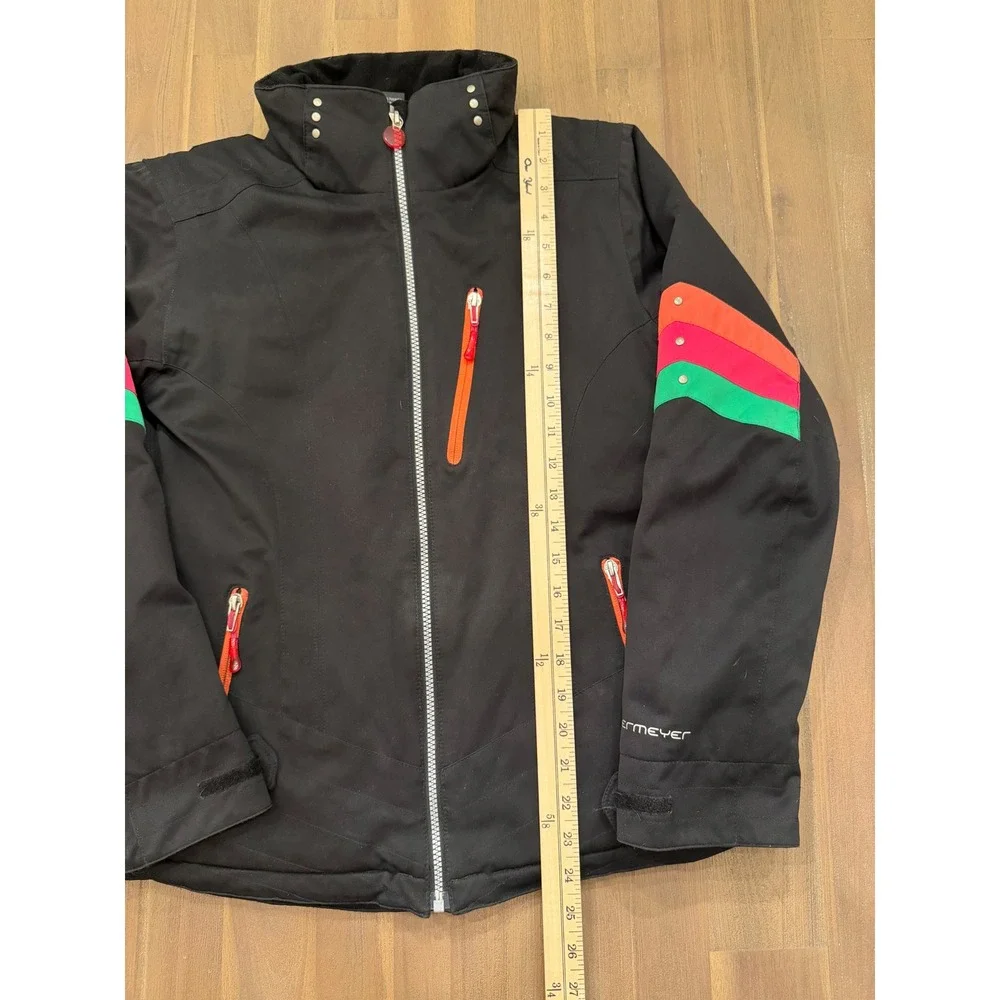 Obermeyer Juniors 16 Insulated Ski Jacket Black Neon‎ Stripe Retro Style 11326